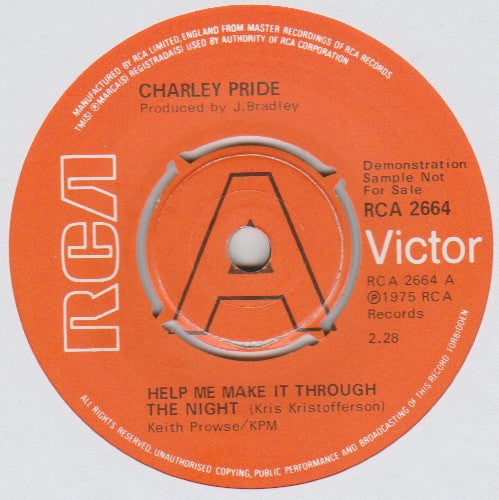 Charley Pride : Help Me Make It Through The Night (7", Promo)
