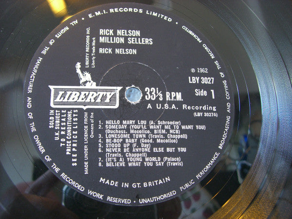 Ricky Nelson (2) : Million Sellers (LP, Comp, Mono)