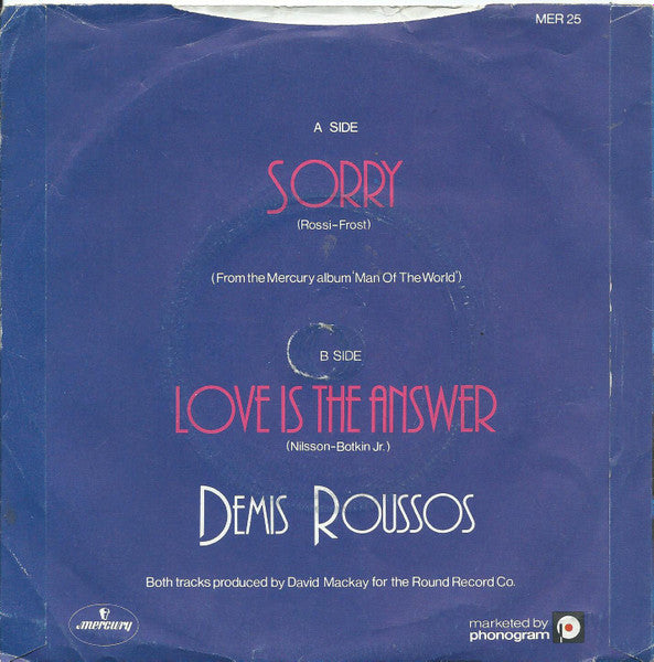 Demis Roussos : Sorry (7", Single)