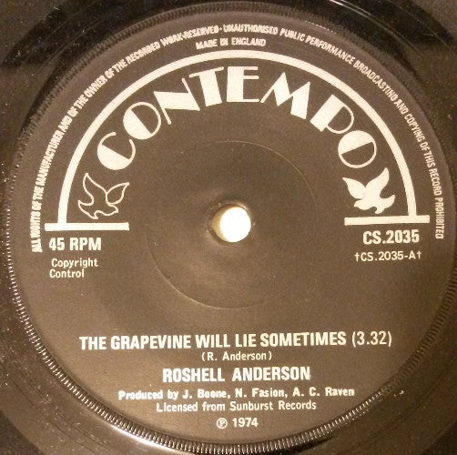 Roshell Anderson : The Grapevine Will Lie Sometimes / Such A Beautiful Thing (7", Single, Sol)