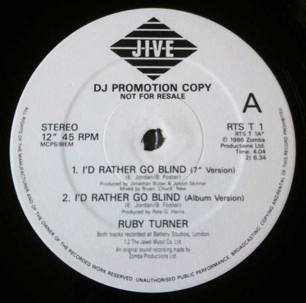 Ruby Turner : I'd Rather Go Blind (12", Promo)
