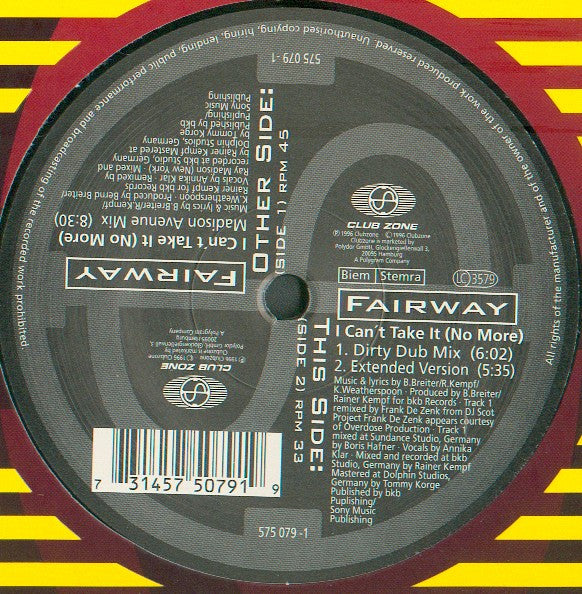 Fairway : I Can't Take It (No More) (12")