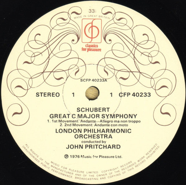 Franz Schubert - London Philharmonic Orchestra Conducted By John Pritchard : "Great C Major" Symphony (LP)