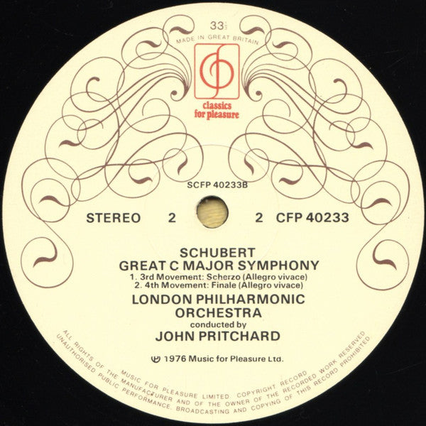 Franz Schubert - London Philharmonic Orchestra Conducted By John Pritchard : "Great C Major" Symphony (LP)