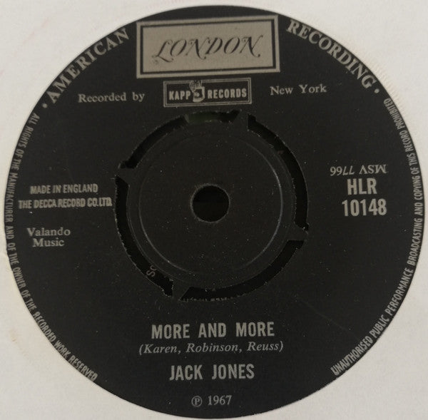 Jack Jones : Now I Know / More And More (7", Single, Bla)