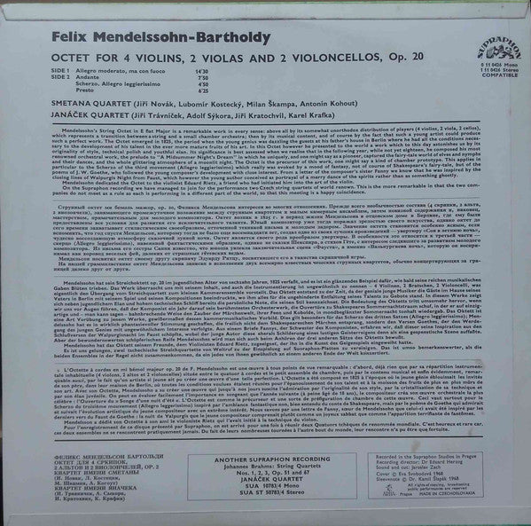 Janáček Quartet, Smetana Quartet Performing Felix Mendelssohn-Bartholdy : Octet For Strings (LP, Mono, Blu)