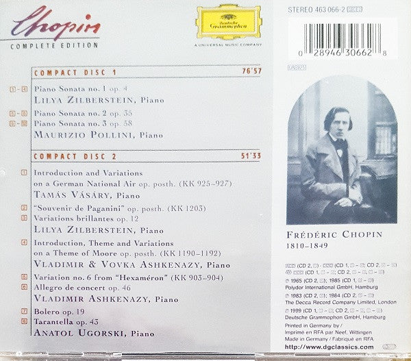 Frédéric Chopin, Maurizio Pollini, Lilya Zilberstein, Anatol Ugorski, Vladimir Ashkenazy : Chopin Complete Edition: Sonatas • Variations • Bolero • Tarantella • Allegro De Concert (2xCD, Comp, RE)