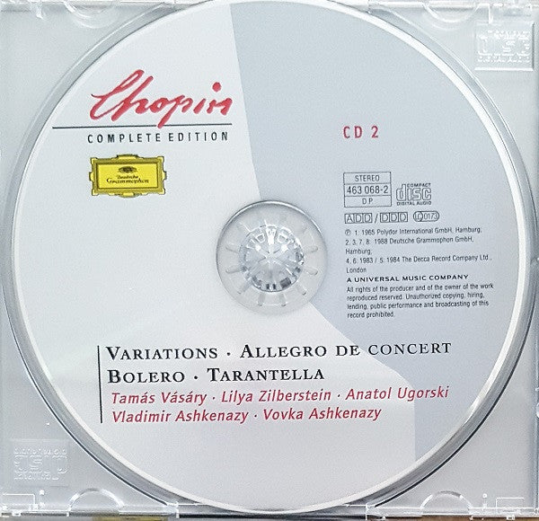 Frédéric Chopin, Maurizio Pollini, Lilya Zilberstein, Anatol Ugorski, Vladimir Ashkenazy : Chopin Complete Edition: Sonatas • Variations • Bolero • Tarantella • Allegro De Concert (2xCD, Comp, RE)