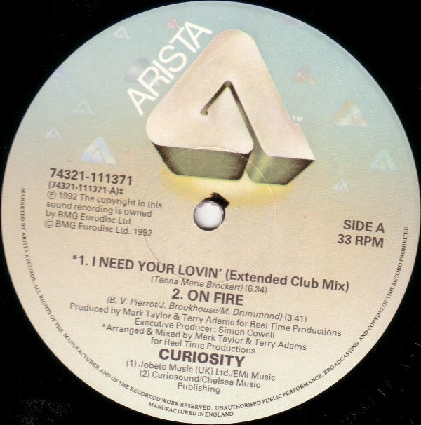 Curiosity : I Need Your Lovin' (12", Single)