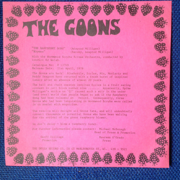 The Goons : The Raspberry Song (7", Single, Promo)