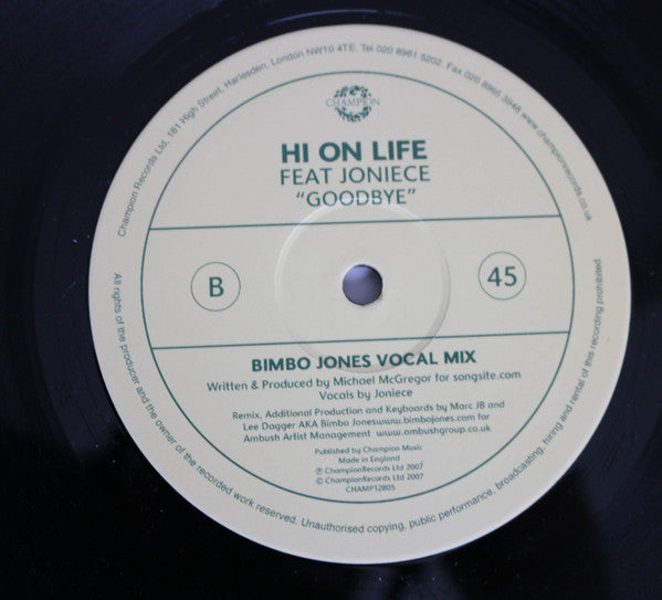 Hi On Life Feat. Joniece : Goodbye (12", Maxi)