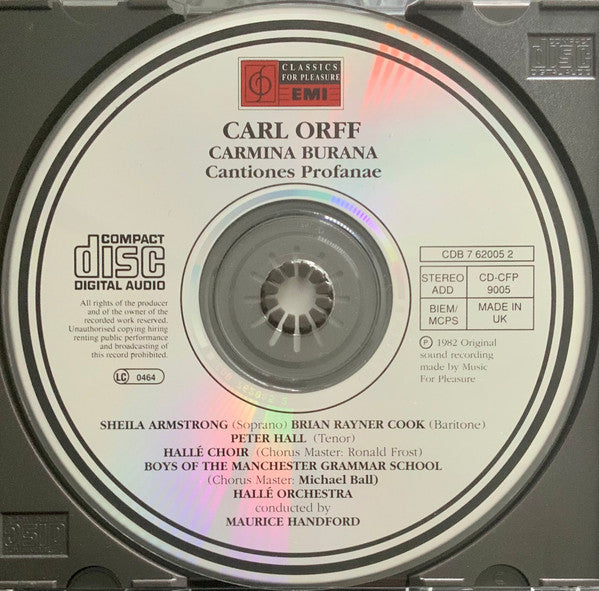 Carl Orff, Sheila Armstrong, Brian Rayner Cook, Peter Hall (8), Hallé Choir, Boys Of Manchester Grammar School, Hallé Orchestra, Maurice Handford : Carmina Burana (CD, Album, Bla)