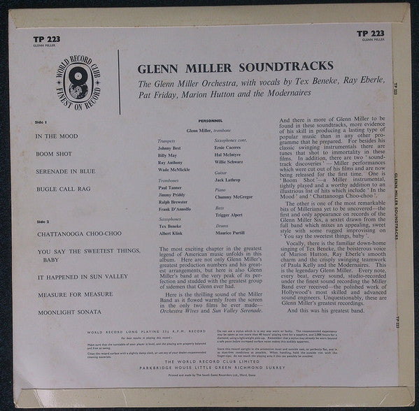 Glenn Miller And His Orchestra : Glenn Miller's Greatest - Original Soundtrack Recordings (LP, Comp, Mono, Club, RE)