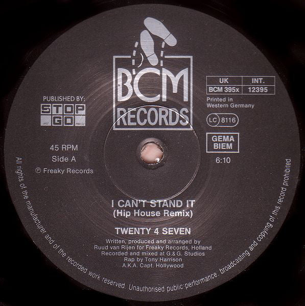 Twenty 4 Seven Featuring Captain Hollywood : I Can't Stand It! (12")