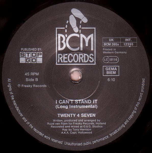 Twenty 4 Seven Featuring Captain Hollywood : I Can't Stand It! (12")