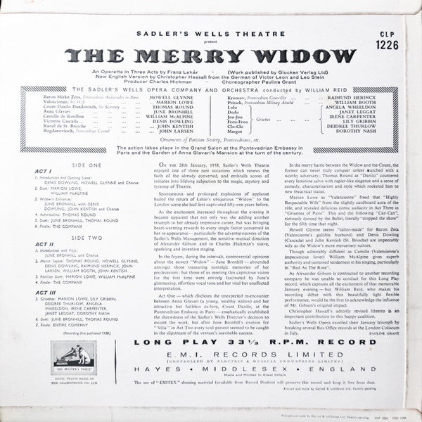 Sadler's Wells Opera Company And Sadler's Wells Orchestra Conducted By William Reid (5) Music By Franz Lehár : The Merry Widow (LP, Mono, RE, RP)