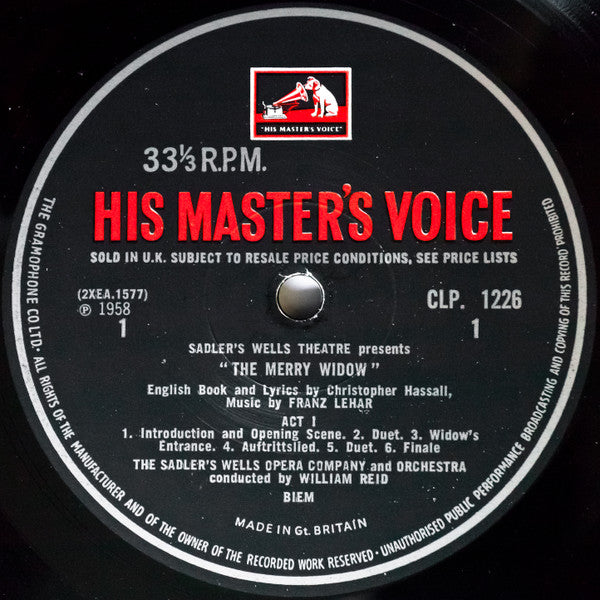 Sadler's Wells Opera Company And Sadler's Wells Orchestra Conducted By William Reid (5) Music By Franz Lehár : The Merry Widow (LP, Mono, RE, RP)