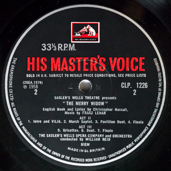 Sadler's Wells Opera Company And Sadler's Wells Orchestra Conducted By William Reid (5) Music By Franz Lehár : The Merry Widow (LP, Mono, RE, RP)