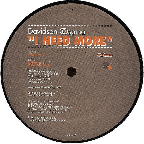 Davidson Ospina : I Need More (12")