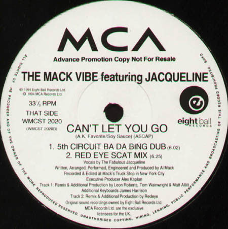 The Mack Vibe Featuring Jacqueline : I Can't Let You Go (2x12", Promo)