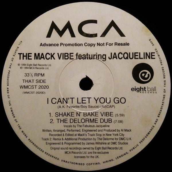 The Mack Vibe Featuring Jacqueline : I Can't Let You Go (2x12", Promo)