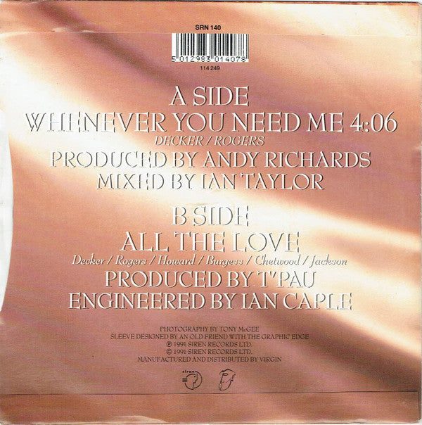 T'Pau : Whenever You Need Me (7", Single, Sil)