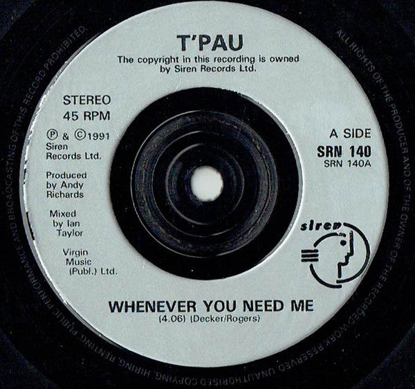 T'Pau : Whenever You Need Me (7", Single, Sil)
