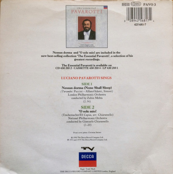 Pavarotti* : Nessun Dorma (7", Single, Pap)
