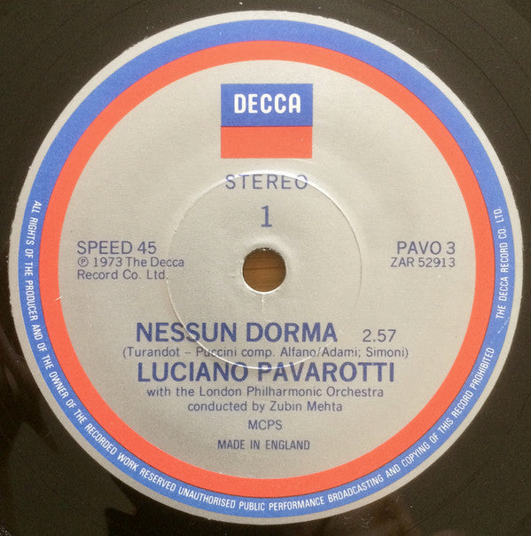 Pavarotti* : Nessun Dorma (7", Single, Pap)