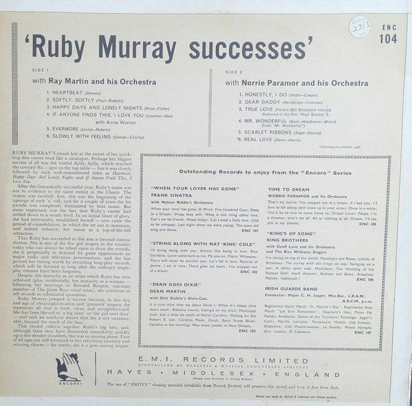 Ruby Murray, Ray Martin And His Orchestra, Norrie Paramor And His Orchestra : Successes (LP, Comp, Mono)