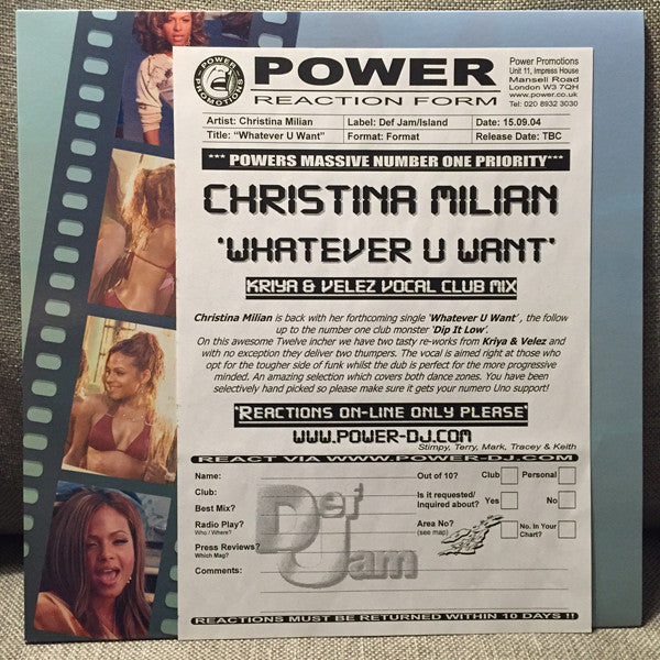 Christina Milian : Whatever U Want (12", Single, Promo)