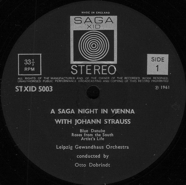 Johann Strauss Jr. - Gewandhausorchester Leipzig, Otto Dobrindt : A Saga Night In Vienna With Johann Strauss (LP)