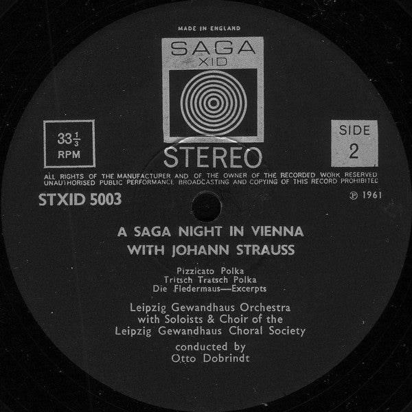 Johann Strauss Jr. - Gewandhausorchester Leipzig, Otto Dobrindt : A Saga Night In Vienna With Johann Strauss (LP)