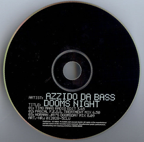 Azzido Da Bass : Dooms Night (CD, Single)