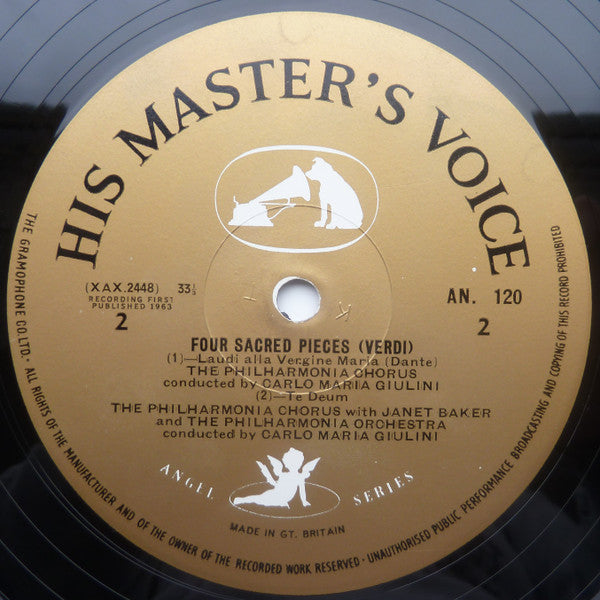 Giuseppe Verdi, Philharmonia Orchestra, Philharmonia Chorus, Carlo Maria Giulini, Janet Baker : Four Sacred Pieces (Quattro Pezzi Sacri) (LP, Mono)