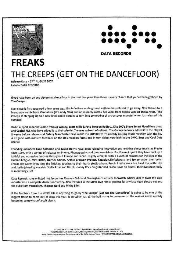Freaks : The Creeps (Get On The Dancefloor) (CDr, Single, Promo)