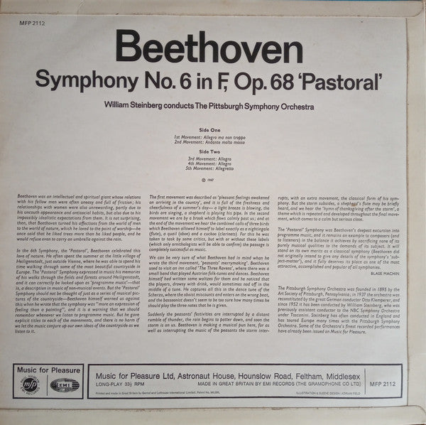 Ludwig van Beethoven, William Steinberg Conducts Pittsburgh Symphony Orchestra : Symphony No. 6 "Pastoral" (LP)