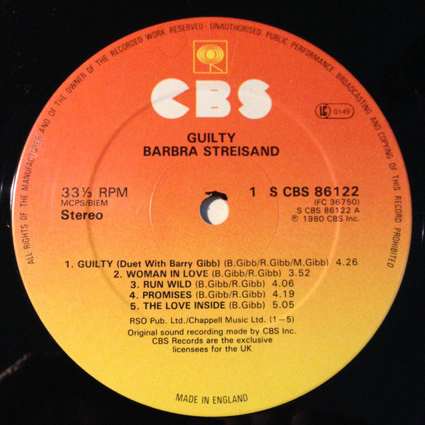 Barbra Streisand : Guilty (LP, Album, Gat)