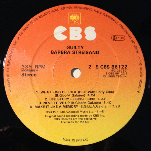 Barbra Streisand : Guilty (LP, Album, Gat)