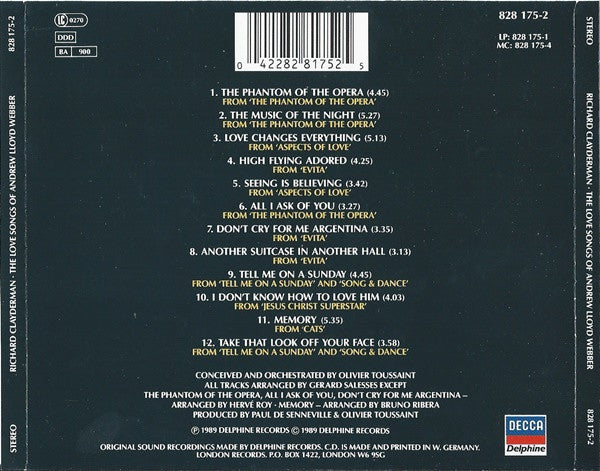 Richard Clayderman : The Love Songs Of Andrew Lloyd Webber (CD, Album)