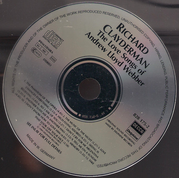 Richard Clayderman : The Love Songs Of Andrew Lloyd Webber (CD, Album)