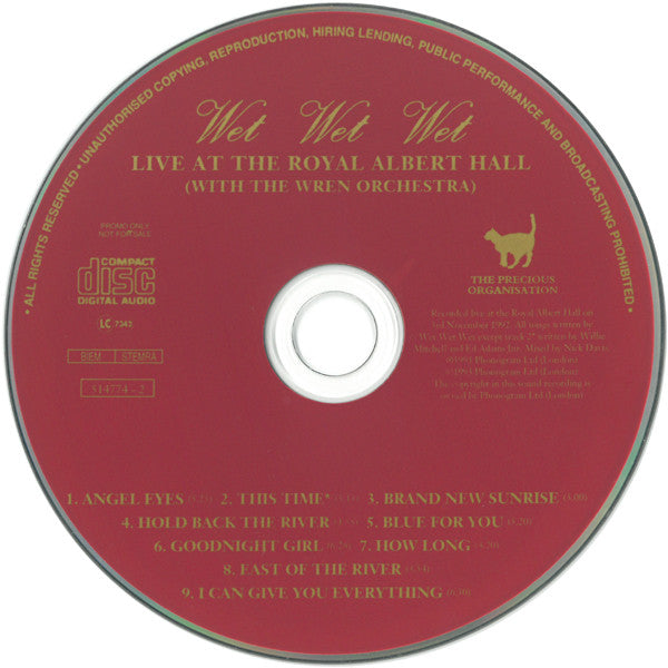 Wet Wet Wet with The Wren Orchestra : Live At The Royal Albert Hall (CD, Album, Promo)
