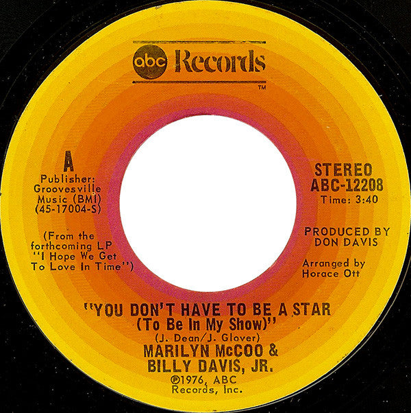 Marilyn McCoo & Billy Davis Jr. : You Don't Have To Be A Star (7", Styrene, Ter)