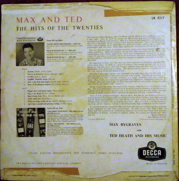 Max Bygraves With Ted Heath And His Music : Max And Ted The Hits Of The Twenties (LP, Album, Mono)
