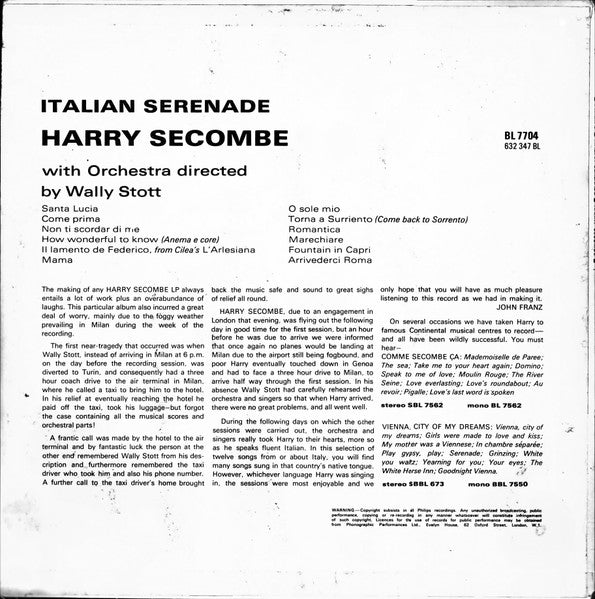 Harry Secombe, Wally Stott & His Orchestra : Italian Serenade (LP, Album, Mono)