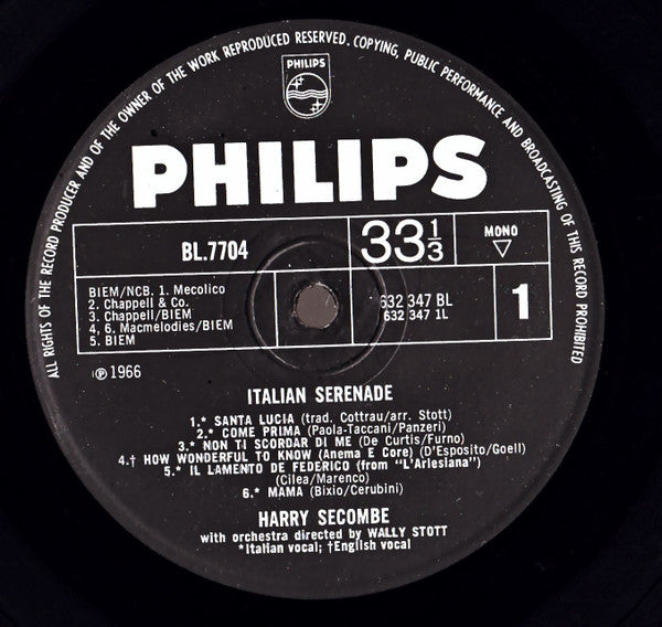 Harry Secombe, Wally Stott & His Orchestra : Italian Serenade (LP, Album, Mono)