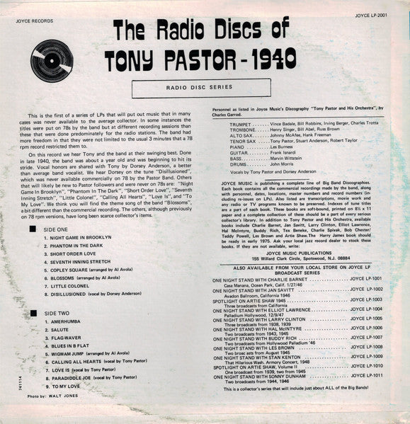 Tony Pastor : The Radio Discs Of Tony Pastor 1940 (LP, Comp)
