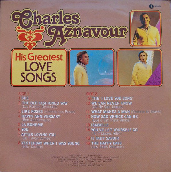 Charles Aznavour : His Greatest Love Songs (LP, Comp)