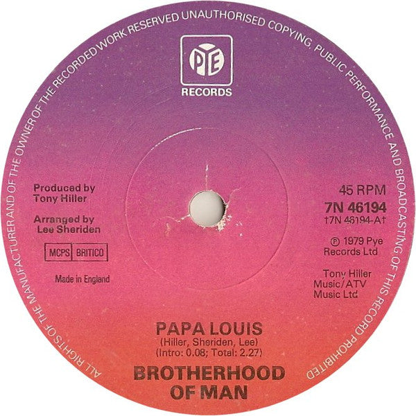 Brotherhood Of Man : Papa Louis (7", Single, Sol)