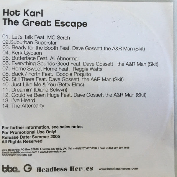 Hot Karl : The Great Escape (CD, Album, Promo)
